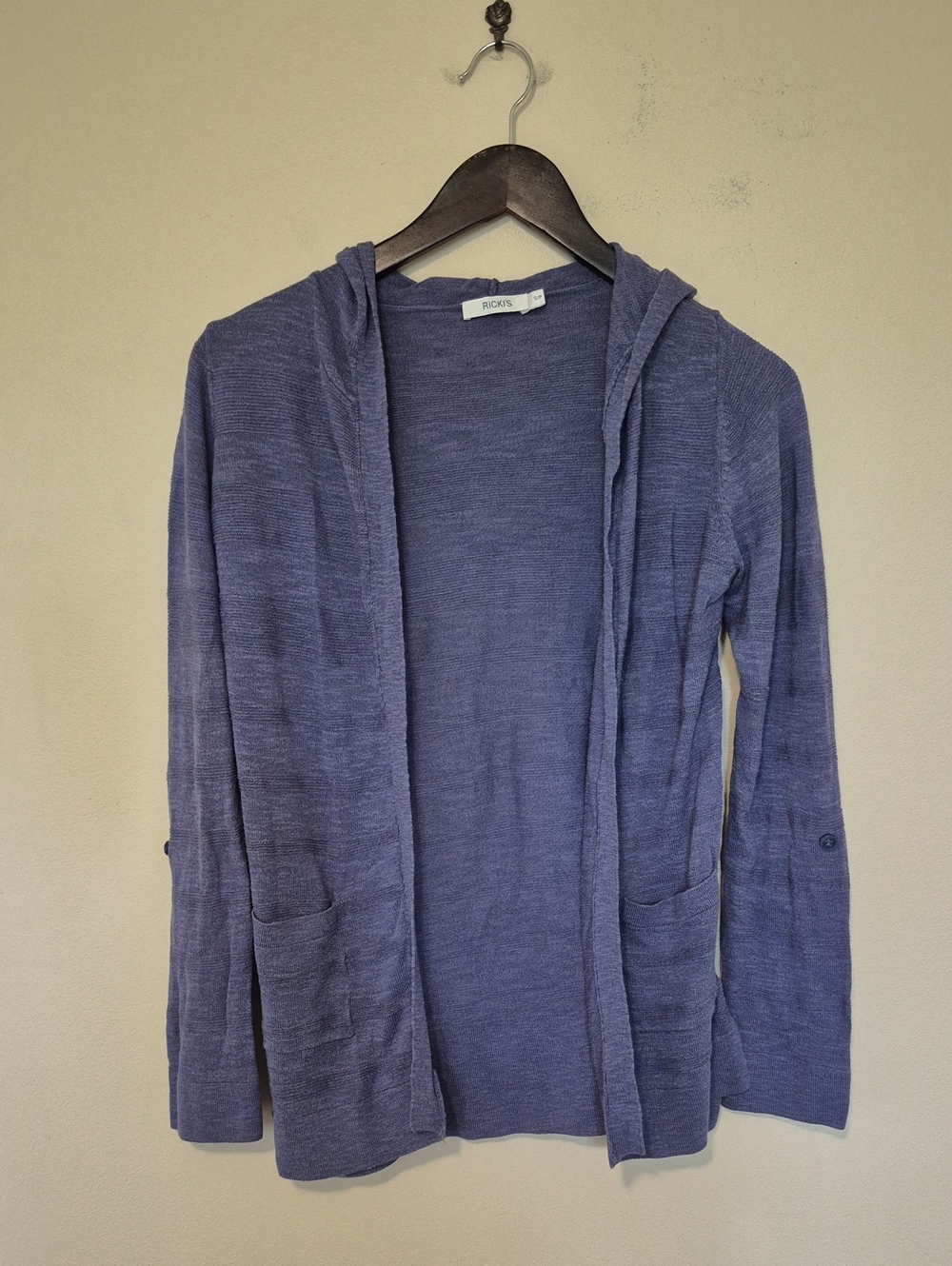 Ricki's Open-Front Hooded Cardigan in Dusty Blue